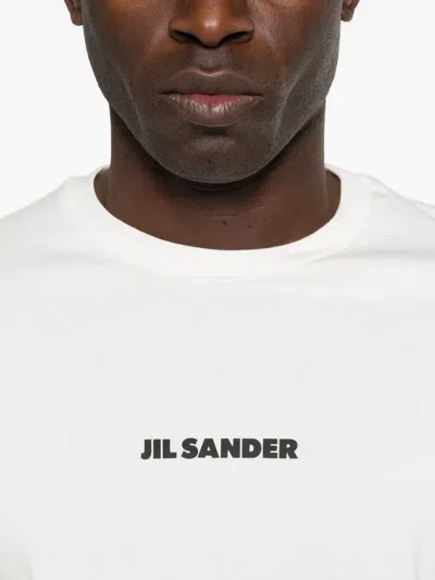 Jil Sander Men White Crewneck T-shirt With Logo Lettering On The Front In Cotton Man In White