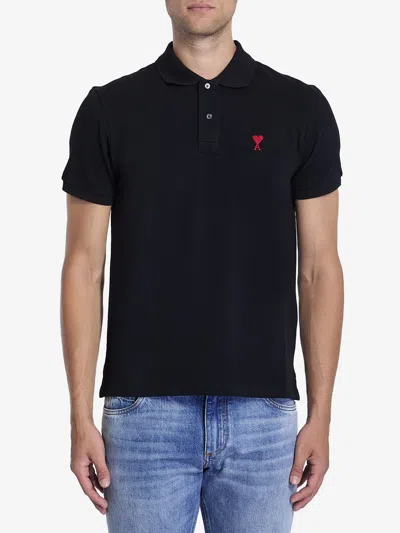 Ami Alexandre Mattiussi Ami Paris Men Black Polo Shirt With Adc Embroidery At The Front In Cotton Man