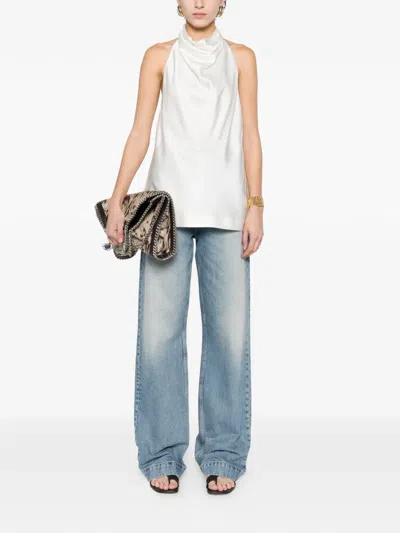 Stella Mccartney Cowl Neck Satin Halter Top In White