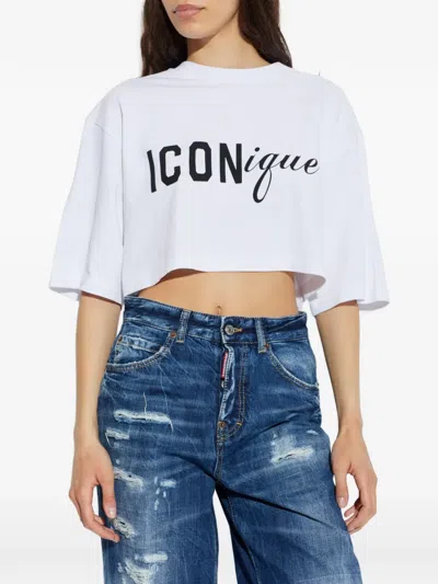 Dsquared2 Icon Logo Printed Cropped T-shirt In White