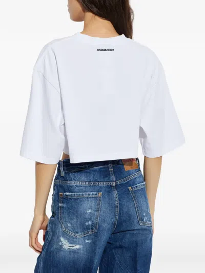 Dsquared2 Icon Logo Printed Cropped T-shirt In White