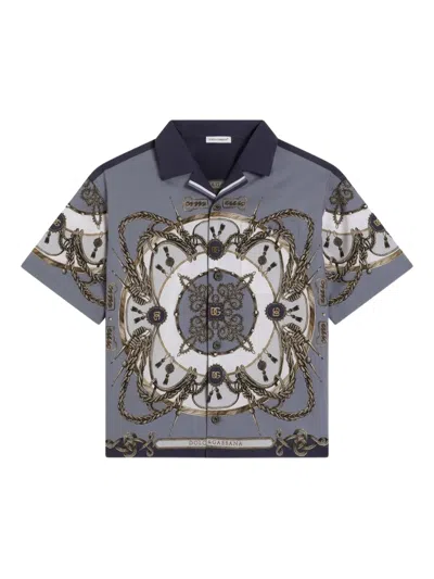 Dolce & Gabbana Cargo-print Poplin Shirt In Gray