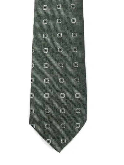 Hugo Boss Geometric-pattern Tie In Gray