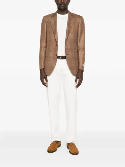 Canali Checked Single-breasted Jacket In Brown