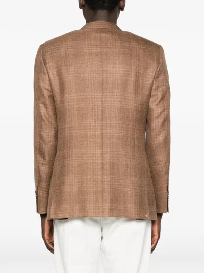 Canali Checked Single-breasted Jacket In Brown