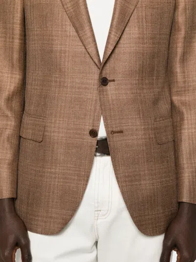 Canali Checked Single-breasted Jacket In Brown