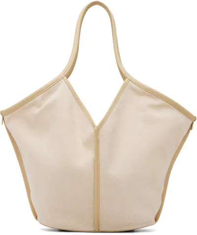 Hereu Cream White Linen Tote Bag With Leather Details In White