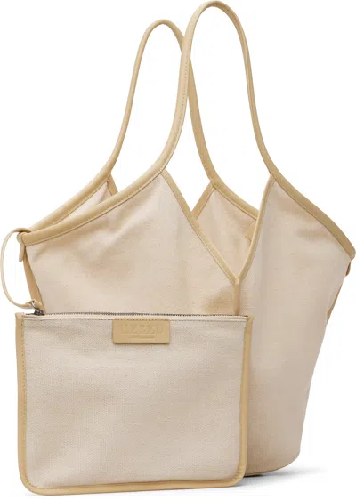 Hereu Cream White Linen Tote Bag With Leather Details In White