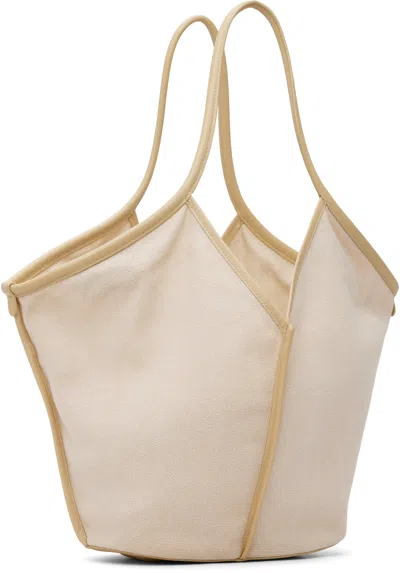 Hereu Cream White Linen Tote Bag With Leather Details In White