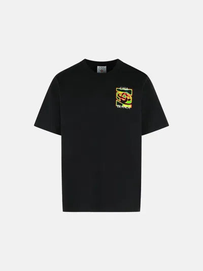 Casablanca Black Crewneck T-shirt With Logo Detail On The Front And Maxi Logo On The Rear In Cotton Man