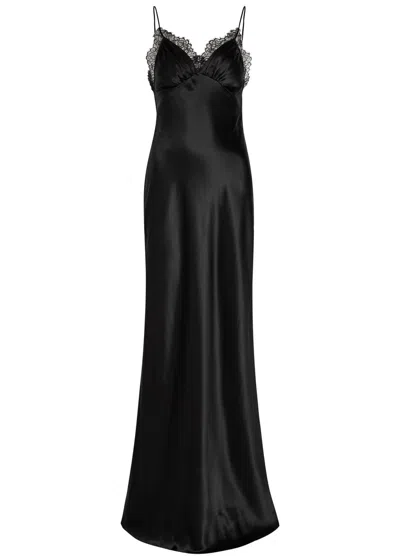 Nili Lotan Sylas Lace-trim Silk Maxi Slip Dress In Black