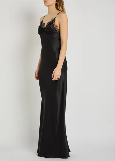 Nili Lotan Sylas Lace-trim Silk Maxi Slip Dress In Black