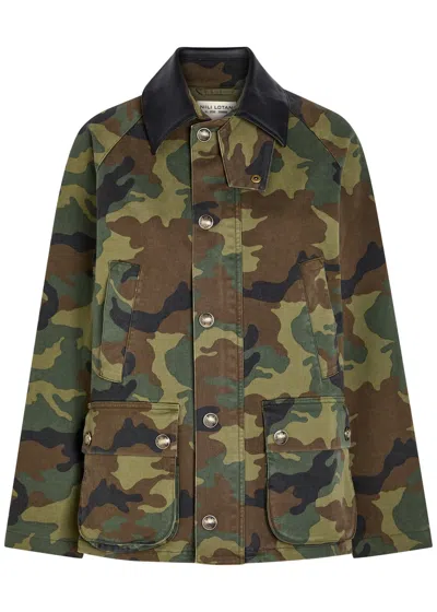 Nili Lotan Casual Jacket High Collar Camouflage Pattern Pockets In Green
