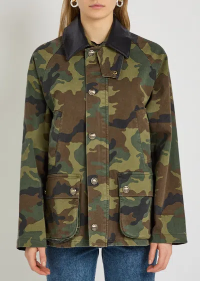 Nili Lotan Casual Jacket High Collar Camouflage Pattern Pockets In Green