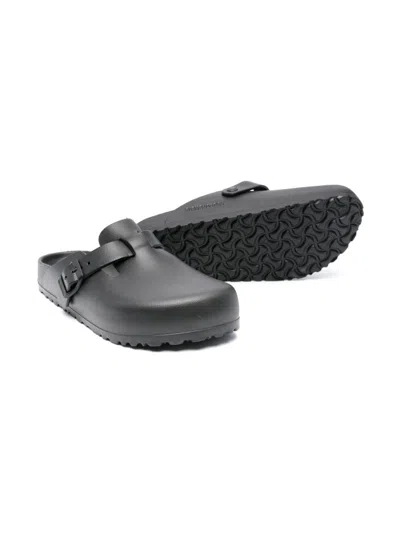 Birkenstock Boston Suede-trimmed Leather Clogs In Black