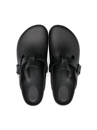 Birkenstock Boston Suede-trimmed Leather Clogs In Black