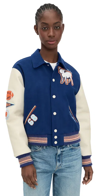 Mother The Team Spirit Wool Blend Varsity Jacket In Blue