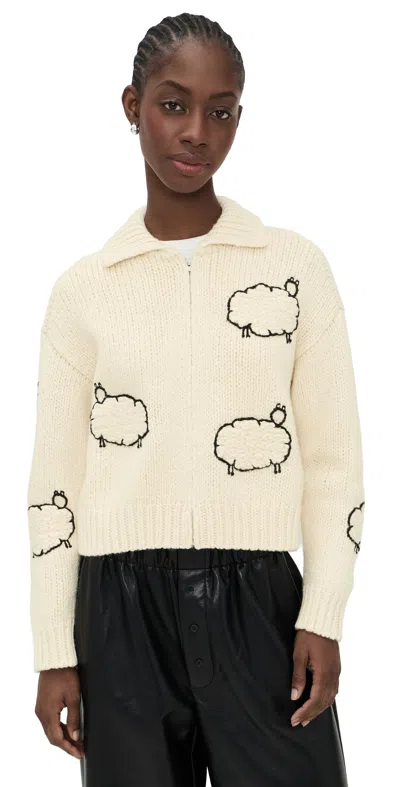 Mother The Crop Racquette Embroidered Wool And Cotton-blend Cardigan In Neutral