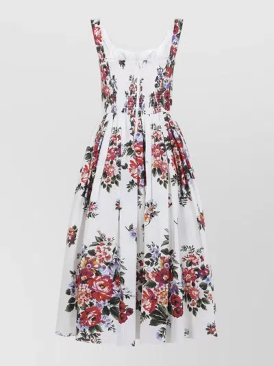 Dolce & Gabbana Cotton Dress With A Bouquet Of Flowers Print Dresses White In Multi