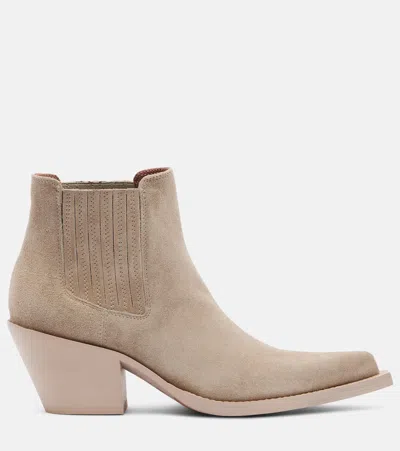 Paris Texas Texan Ankle Boots In Stone Calf Suede Leather In Gray