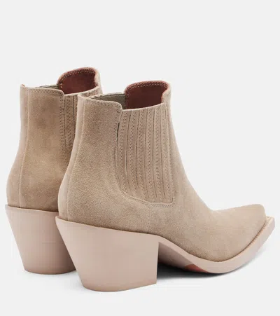 Paris Texas Texan Ankle Boots In Stone Calf Suede Leather In Gray