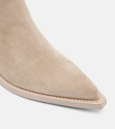 Paris Texas Texan Ankle Boots In Stone Calf Suede Leather In Gray