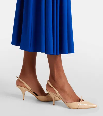 Ferragamo Bow-detail Patent Leather Slingback Pumps In Nude