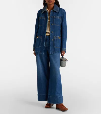 Valentino Cuffed Ankle Jeans With Front Button And Zip Closure In Blue
