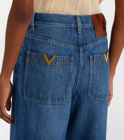 Valentino Cuffed Ankle Jeans With Front Button And Zip Closure In Blue