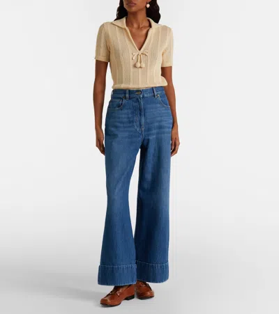 Valentino Cuffed Ankle Jeans With Front Button And Zip Closure In Blue