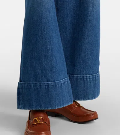 Valentino Cuffed Ankle Jeans With Front Button And Zip Closure In Blue