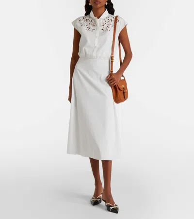 Valentino Broderie Anglaise-trimmed Cotton-poplin Midi Dress In White