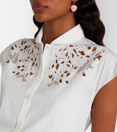 Valentino Broderie Anglaise-trimmed Cotton-poplin Midi Dress In White