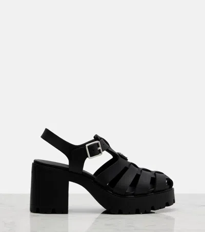 Prada Sandals Buckle Detail Chunky Sole Open Toe In Black