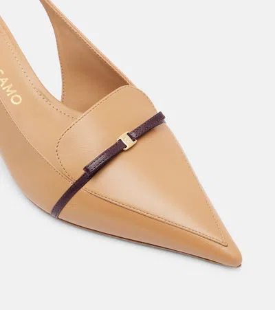 Ferragamo Giusina 40 Slingback Pumps With Mini Bow In Nude