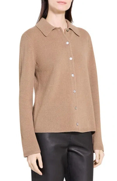 Theory Cashmere Button-front Shirt In Brown
