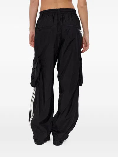 Y-3 Cargo Trousers Elasticated Cuffs Multiple Pockets Stripe In Black