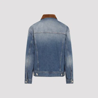 Versace Cotton Denim Jacket Long Sleeves Contrast Collar In Blue