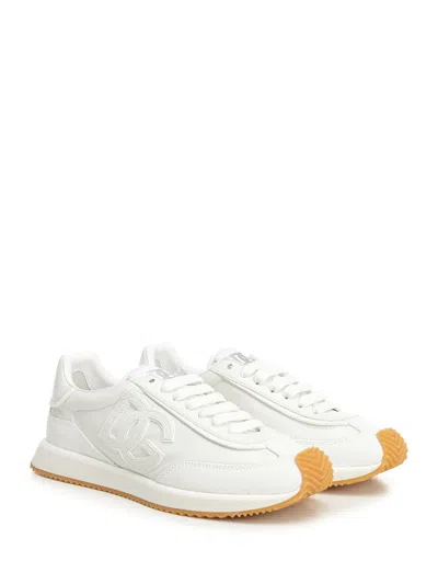 Dolce & Gabbana Men White Low Top Sneakers With Logo Patch On Tongue And Side In Leather Man