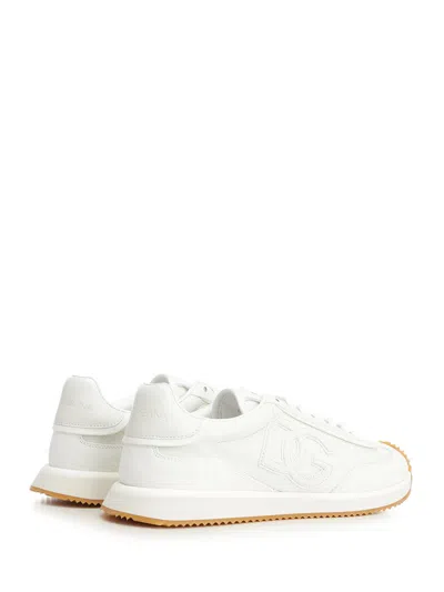 Dolce & Gabbana Men White Low Top Sneakers With Logo Patch On Tongue And Side In Leather Man