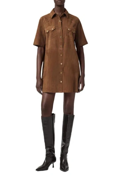 Allsaints Womens Sugar Brown Rock Short-sleeve Suede Mini Dress