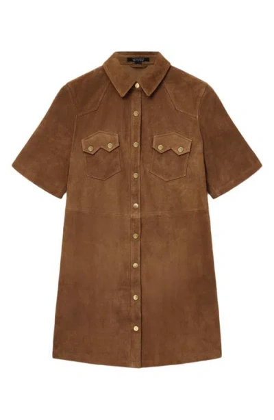 Allsaints Womens Sugar Brown Rock Short-sleeve Suede Mini Dress