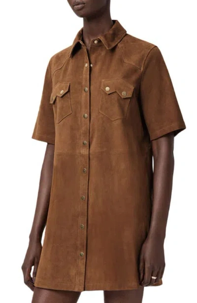 Allsaints Womens Sugar Brown Rock Short-sleeve Suede Mini Dress