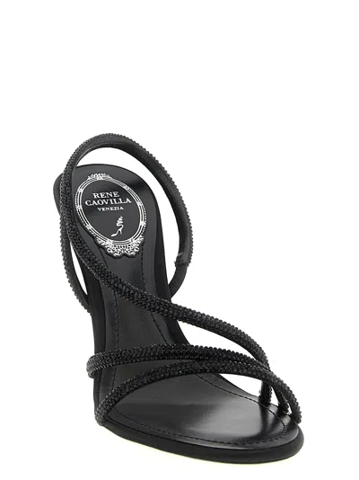 René Caovilla Erin Sandals Open Toe Textured Straps In Black