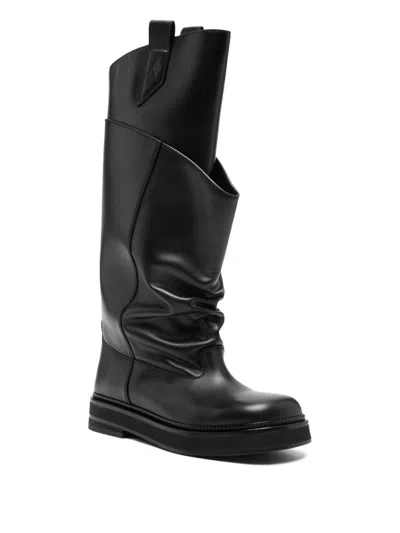 Attico Passeggiata Black Boots With Heel-tab And Rubber Sole In Leather Woman