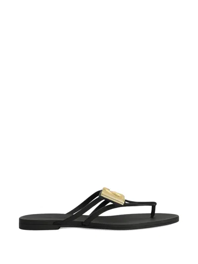 Dolce & Gabbana Black Thong Sandals With Logo Plaque On The Front In Rubber Woman