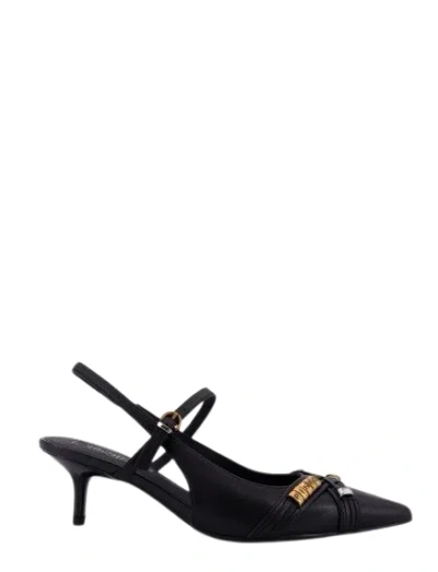 Pinko Gloria 18 Leather Pumps With Metal Lettering Detail In Black