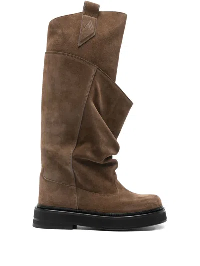 Attico Robin Passeggiata Suede Knee-high Boots In Brown