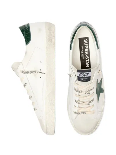 Golden Goose Super-star White Low Top Sneakers With Embossed Logo And Contrasting Heel Tab In Leather Man In White