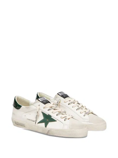 Golden Goose Super-star White Low Top Sneakers With Embossed Logo And Contrasting Heel Tab In Leather Man In White